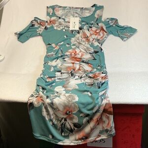 My Bump Chic Floral Mini Dress in Teal size M  0626